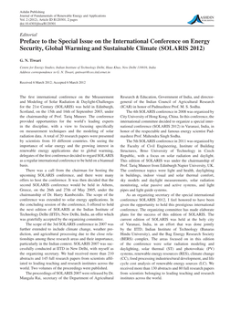 Preface to the Special Issue on the International Conference on Energy Security, Global Warming and Sustainable Climate (SOLARIS 2012)