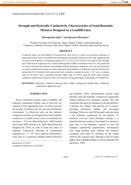 Strength and Hydraulic Conductivity Characteristics of Sand-Bentonite Mixtures Designed As a Landfill Liner