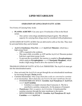 Lipid Metabolism