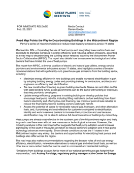 Road Map Points the Way to Decarbonizing Buildings in the Midcontinent Region Part of a Series of Recommendations to Reduce Heat-Trapping Emissions Across 11 States