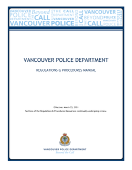 VPD Regulations and Procedures Manual; H