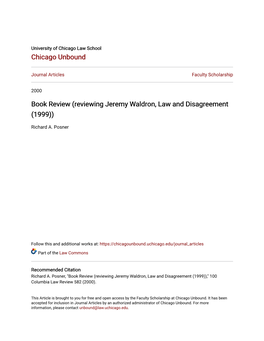 Reviewing Jeremy Waldron, Law and Disagreement (1999