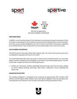 SPC Call for Applications FISU 2019 SUMMER UNIVERSIADE