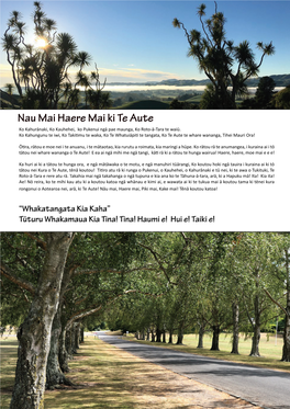 Nau Mai Haere Mai Ki Te Aute Ko Kahurānaki, Ko Kauhehei, Ko Pukenui Ngā Pae Maunga, Ko Roto-Ā-Tara Te Waiū