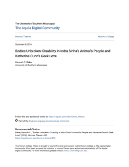 Disability in Indra Sinha's Animal's People and Katherine Dunn's Geek Love