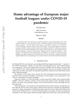 Home Advantage of European Major Football Leagues Under COVID-19 Pandemic