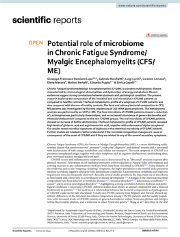 Potential Role of Microbiome in Chronic Fatigue Syndrome