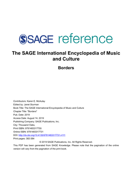 The SAGE International Encyclopedia of Music and Culture