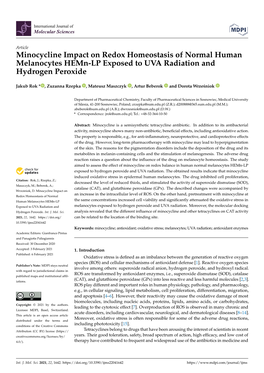 Minocycline Impact on Redox Homeostasis of Normal Human Melanocytes Hemn-LP Exposed to UVA Radiation and Hydrogen Peroxide