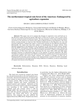 The Northernmost Tropical Rain Forest of the Americas: Endangered by Agriculture Expansion