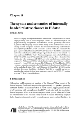 The Syntax and Semantics of Internally Headed Relative Clauses in Hidatsa John P