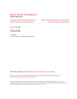 Chai Life Sara Jaboln Iowa State University, Sara.Jablonroberts@Jwu.Edu