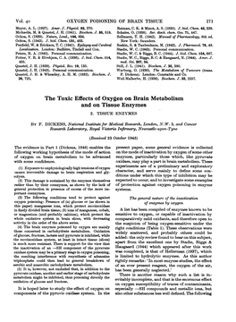 The Toxic Effects of Oxygen on Brain Metabolism and on Tissue Enzymes 2