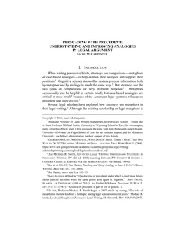 Persuading with Precedent: Understanding and Improving Analogies in Legal Argument Jacob M