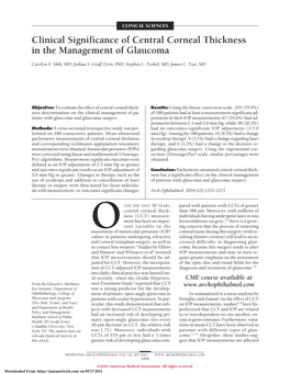 Clinical Significance of Central Corneal Thickness in the Managementof Glaucoma