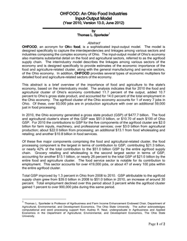 OHFOOD: an Ohio Food Industries Input-Output Model (Year 2010, Version 13.0, June 2012)