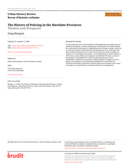 The History of Policing in the Maritime Provinces Themes and Prospects Greg Marquis