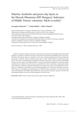 Sideritic–Kaolinitic and Green Clay Layers in the Mecsek Mountains (SW Hungary): Indicators of Middle Triassic Volcanism–Myth Or Reality?