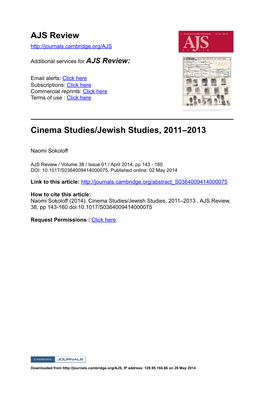 AJS Review Cinema Studies/Jewish Studies, 2011–2013