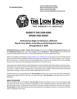 Disney's the Lion King Opens This Week!