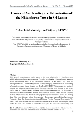 Causes of Accelerating the Urbanization of the Nittambuwa Town in Sri Lanka