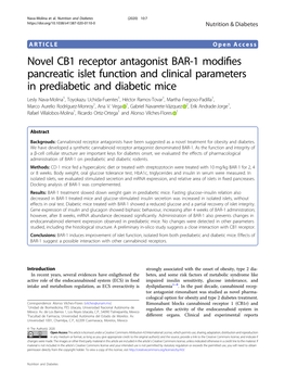 Novel CB1 Receptor Antagonist BAR-1 Modifies Pancreatic Islet Function