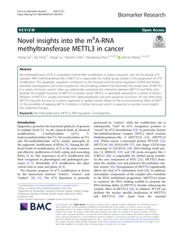 Novel Insights Into the M6a-RNA Methyltransferase METTL3 in Cancer