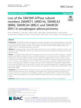 Loss of the SWI/SNF-Atpase Subunit Members SMARCF1 (ARID1A)