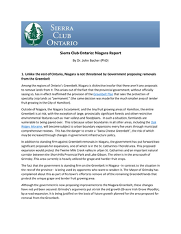 Sierra Club Ontario: Niagara Report by Dr