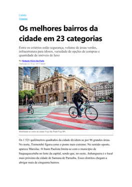 Os Melhores Bairros Da Cidade Em 23 Categorias