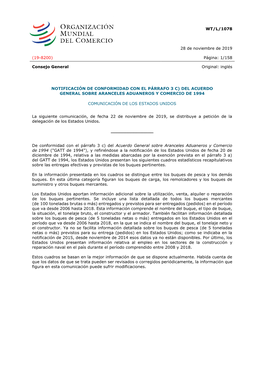 WT/L/1078 28 De Noviembre De 2019 (19-8200) Página: 1/158 Consejo General Original: Inglés NOTIFICACIÓN DE CONFORMIDAD CON EL