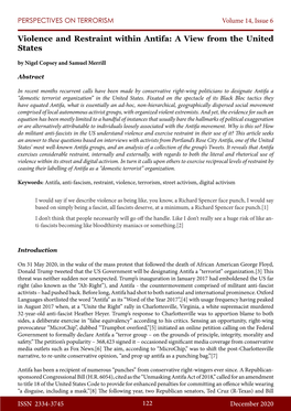 Violence and Restraint Within Antifa: a View from the United States by Nigel Copsey and Samuel Merrill