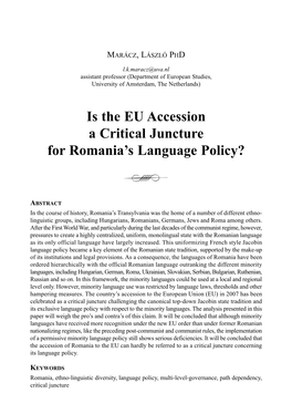 Is the EU Accession a Critical Juncture for Romania's Language Policy?