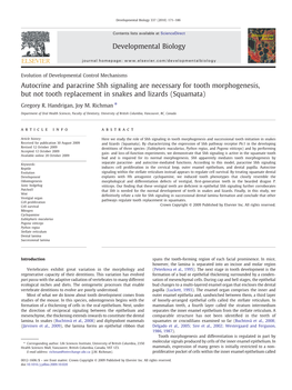 Autocrine and Paracrine Shh Signaling Are Necessary for Tooth Morphogenesis, but Not Tooth Replacement in Snakes and Lizards (Squamata)