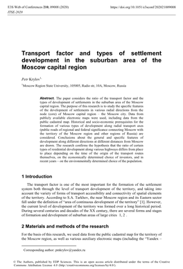 Transport Factor and Types of Settlement Development in the Suburban Area of the Moscow Capital Region