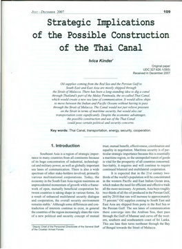 Strategic Implications of the Possible Construction of the Thai Canal