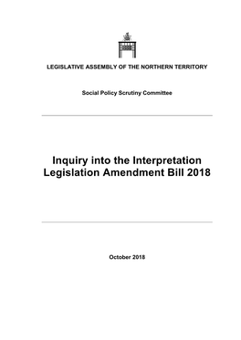Inquiry Into the Interpretation Legislation Amendment Bill 2018