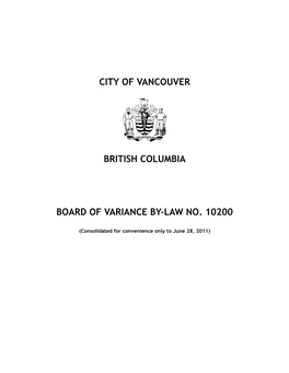 City of Vancouver British Columbia Board of Variance By-Law No. 10200