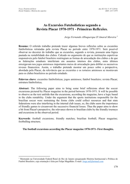 As Excursões Futebolísticas Segundo a Revista Placar 1970-1971 - Primeiras Reflexões