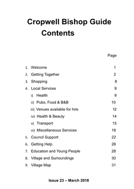 Cropwell Bishop Guide Contents