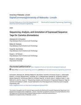 Sequencing, Analysis, and Annotation of Expressed Sequence Tags for Camelus Dromedarius