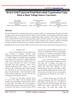 Review Grid Connected Wind Photovoltaic Cogeneration Using Back to Back Voltage Source Converters