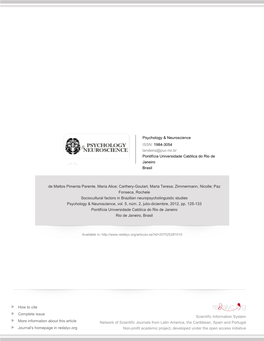 Redalyc.Sociocultural Factors in Brazilian Neuropsycholinguistic