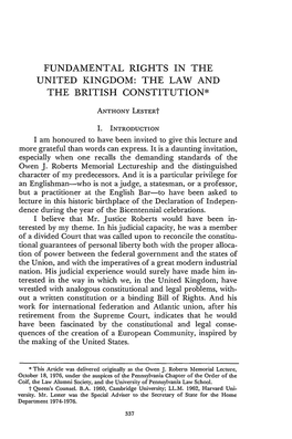 Fundamental Rights in the United Kingdom: the Law and the British Constitution*