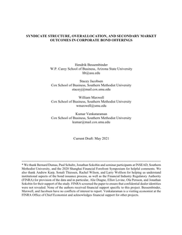 Syndicate Structure, Primary Allocation and Secondary Market