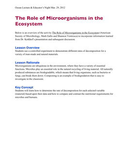 The Role of Microorganisms in the Ecosystem