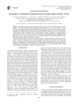 Geochemistry of Carbonaceous Impactites from the Gardnos Impact Structure, Norway