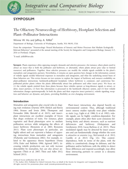 The Olfactory Neuroecology of Herbivory, Hostplant Selection and Plant–Pollinator Interactions Winnie W