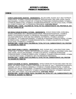 Jeffery's Catering Product Ingredients