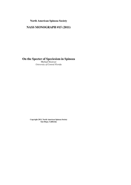 NASS MONOGRAPH #15 (2011) on the Specter of Speciesism in Spinoza